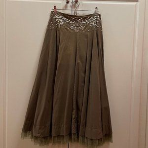 Ceres Maxi Brown skirt with Sequin Embroidery and Tulle Ruffles